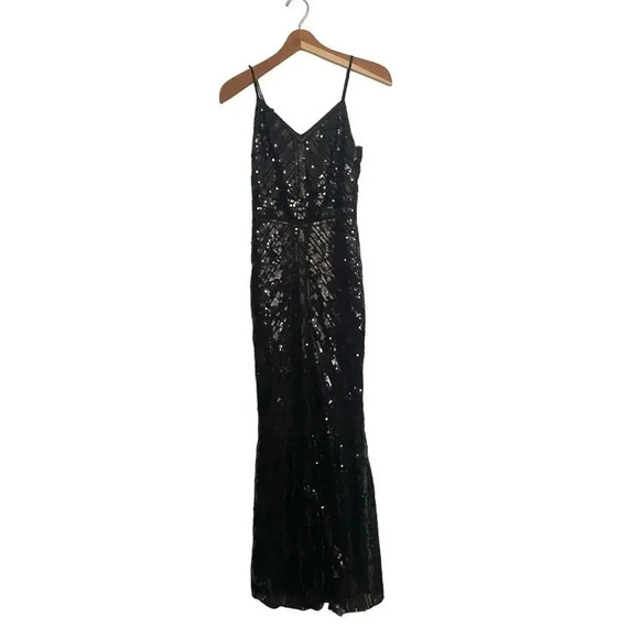 Lulus Women's Black V-Neck Sequin Maxi Dress Size XS - Picture 2 of 7